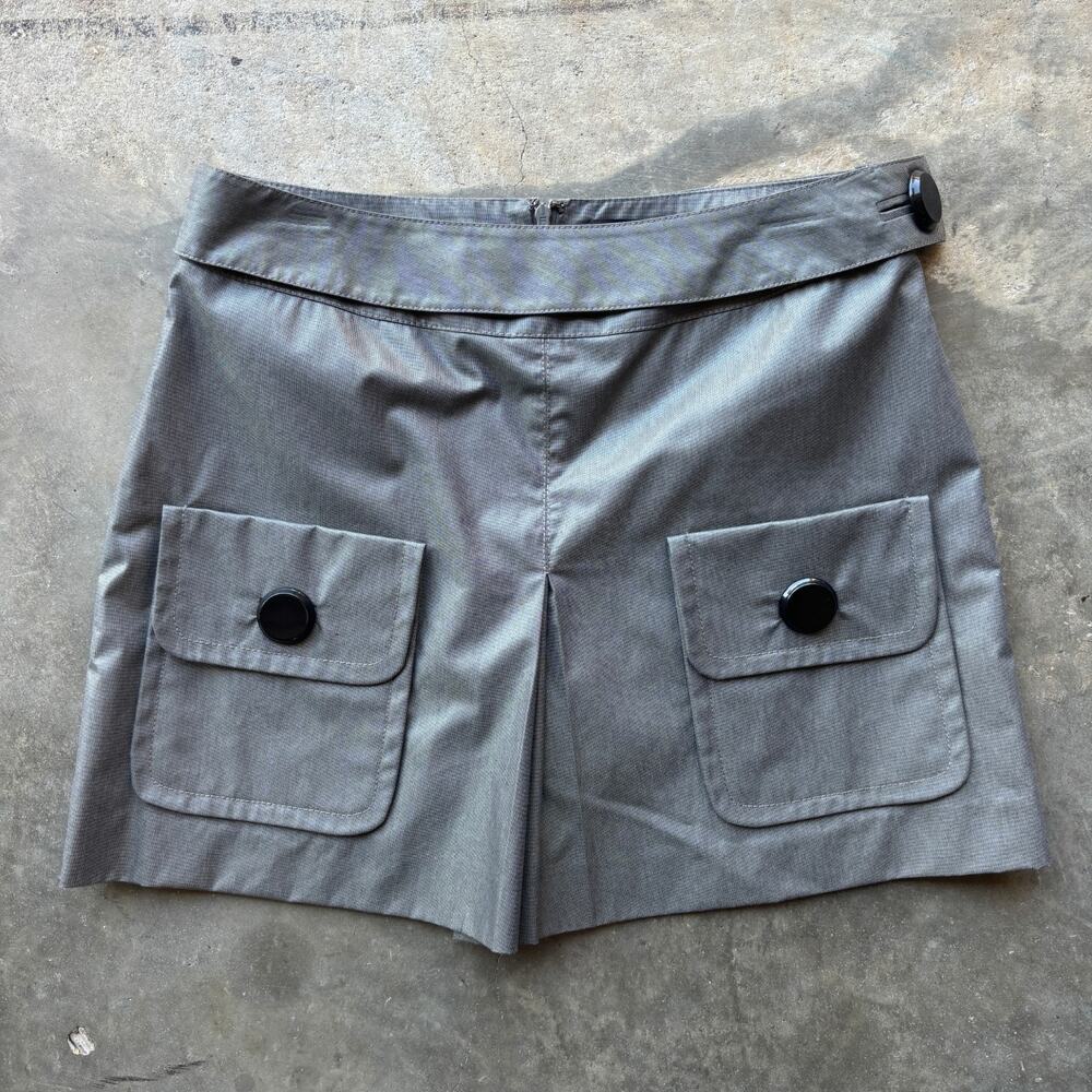Robert Rodriquez Belted Mini Skirt Women's 8 Gray Pockets A-Line Buttons